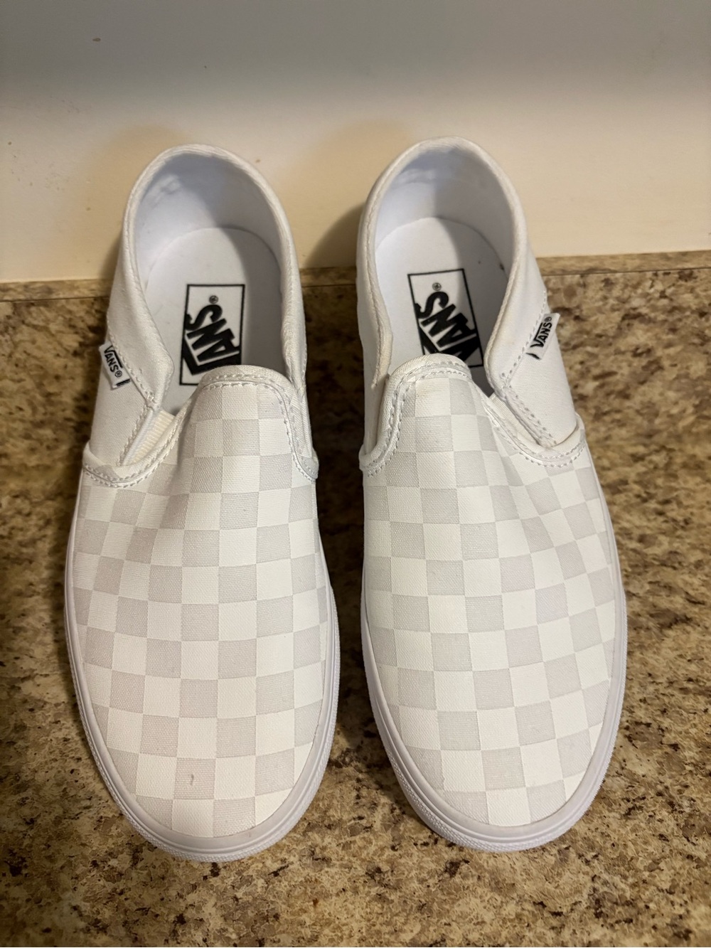 Vans White Checkerboard Slip-On Loafers